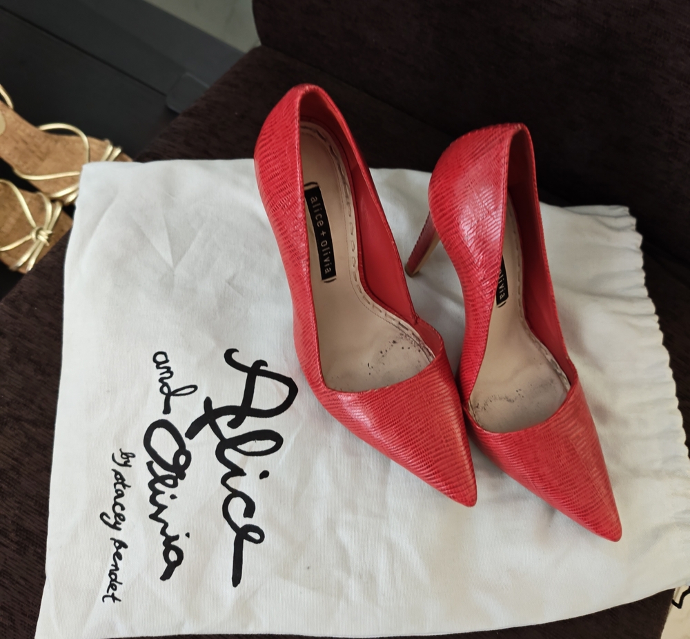Alice + Olivia Coral-Red Pointed-Toe Stiletto Pumps Size 40